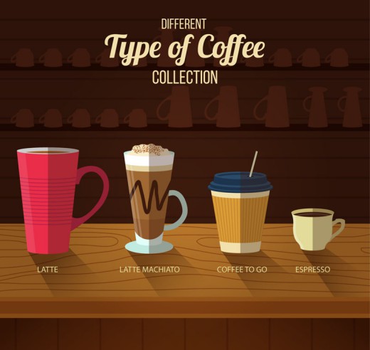 4种扁平化咖啡设计矢量素材素材中