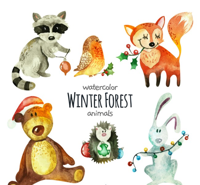 6款彩绘冬季森林动物矢量图16图库网精选