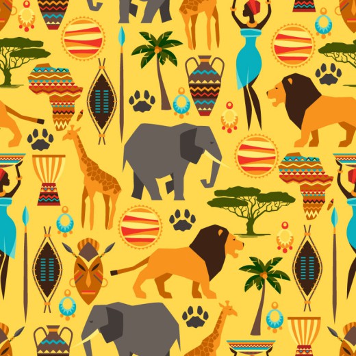 非洲风情和动物无缝背景矢量素材16图库网精选
