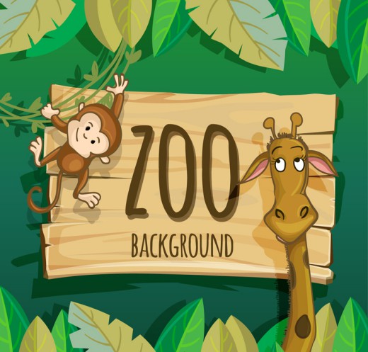 可爱动物园动物长颈鹿和猴子矢量素材16图库网精选