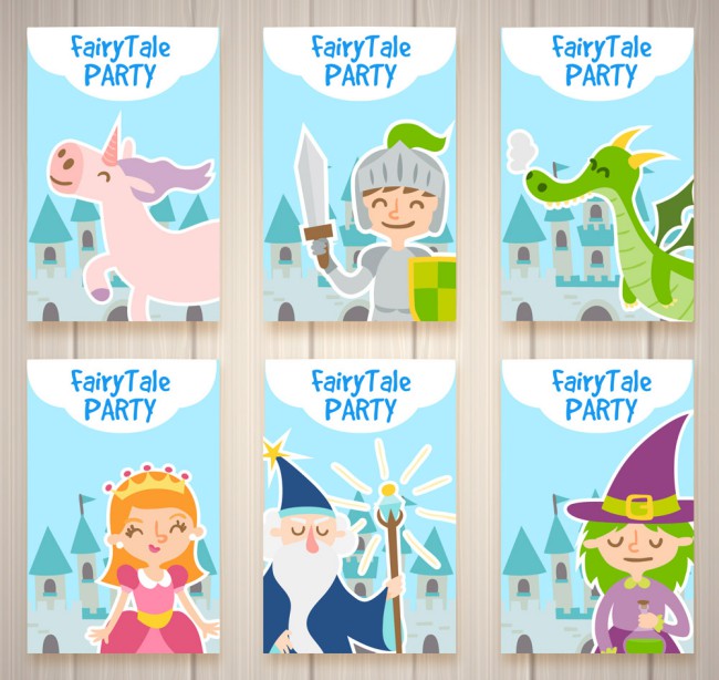 6款创意童话派对卡片矢量素材素材中国网精选