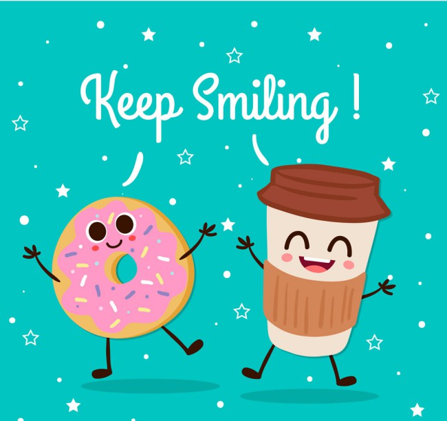 可爱笑脸咖啡和甜甜圈矢量图16图库网精选