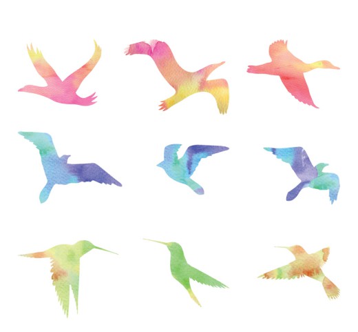 9款彩色鸟类剪影矢量素材素材中国