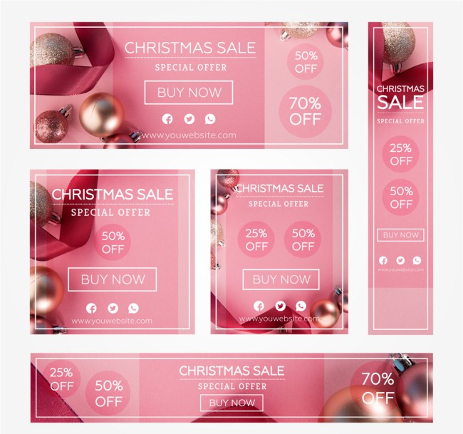 5款粉色圣诞促销卡片banner矢量素材16图库网精选