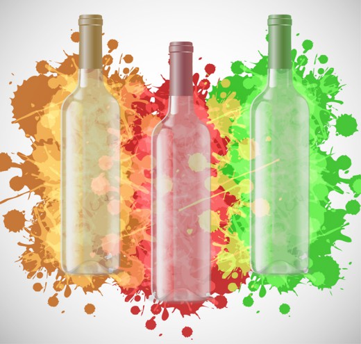 水彩墨迹和葡萄酒瓶矢量图16设计网