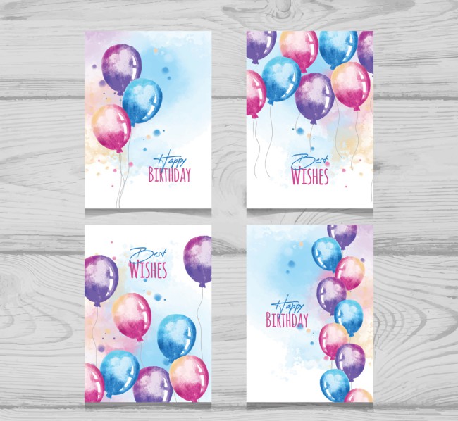 4款水彩绘气球生日卡片矢量素材16图库网精选