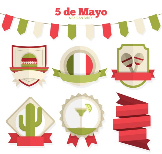 5款墨西哥五月节派对标签矢量图素