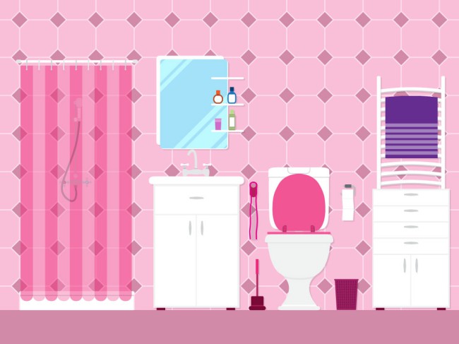 扁平化粉色浴室设计矢量素材16设计网精选