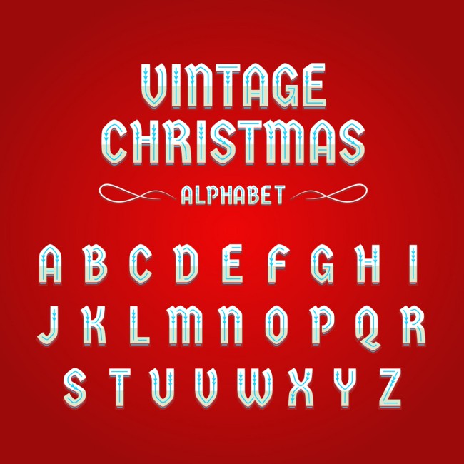26个复古圣诞节字母矢量素材普贤居素材网精选