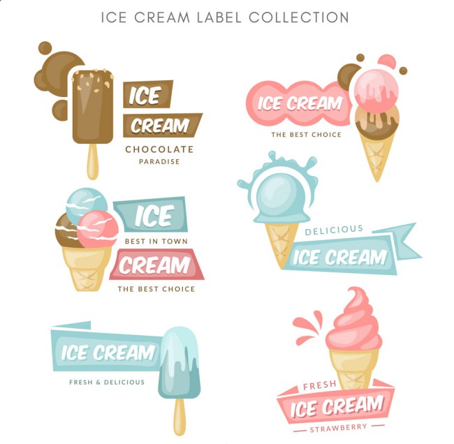 6款彩色冰淇淋标签矢量素材普贤居素材网精选