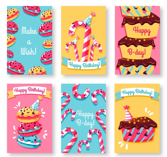6款可爱表情甜点生日卡片矢量图素材中国网精选