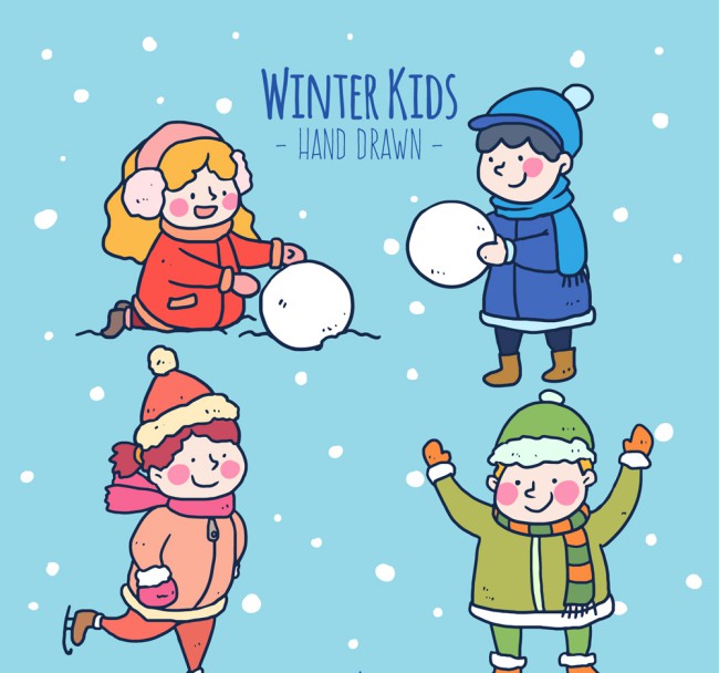 4款可爱冬季玩耍的儿童矢量图普贤居素材网精选