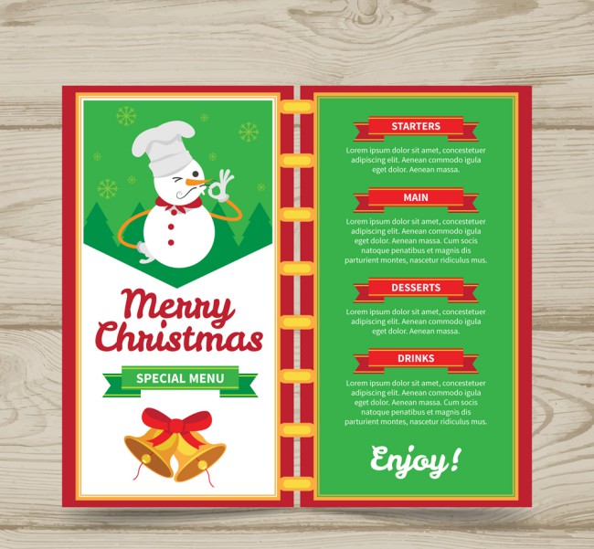创意雪人圣诞节菜单设计矢量图素材