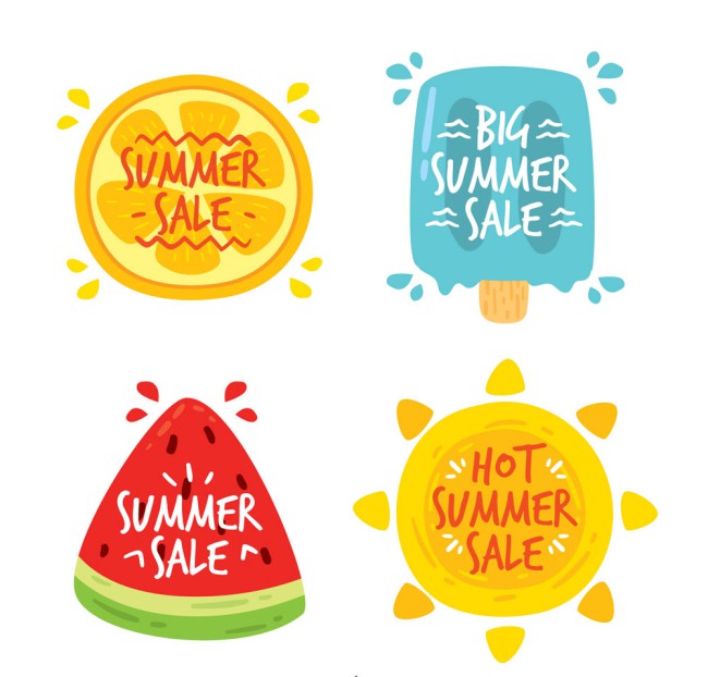 4款彩绘夏季元素促销标签矢量素材16图库网精选