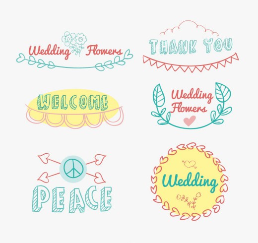 6款彩色手绘婚礼标签矢量素材素材中国网精选