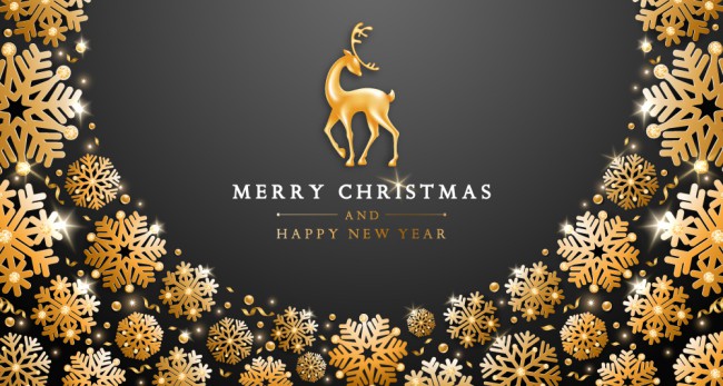 金色雪花和麋鹿圣诞新年贺卡矢量图16图库网精选