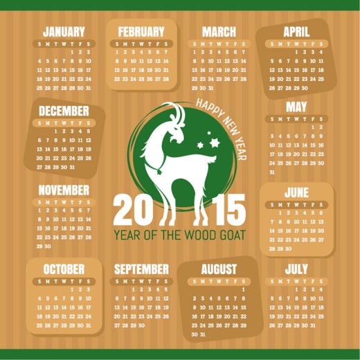 2015年羊年历设计矢量素材16素材网