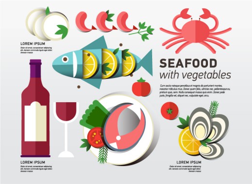8款海鲜食品和蔬菜矢量图16素材网精选