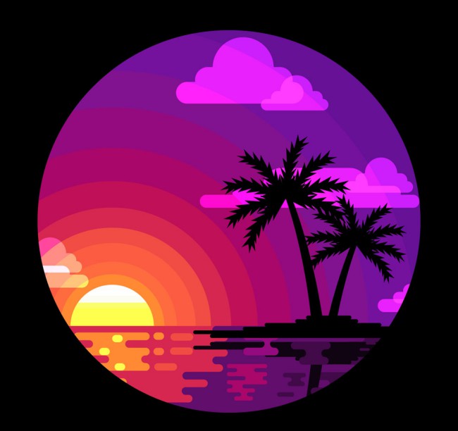紫色大海和棕榈树风景矢量素材16素材网精选