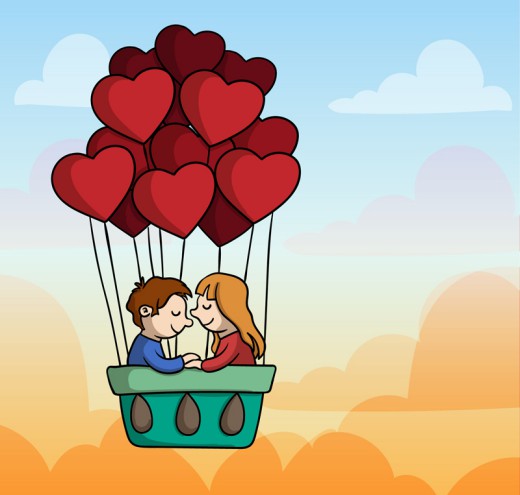 爱心热气球里的情侣矢量素材普贤居素材网精选