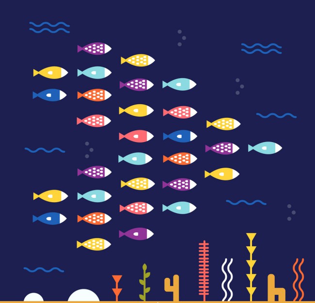 抽象彩色海底鱼群矢量素材16图库网精选
