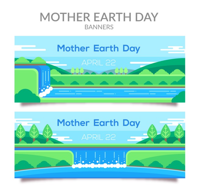 2款创意世界地球日瀑布风景banner矢量图16设计网精选
