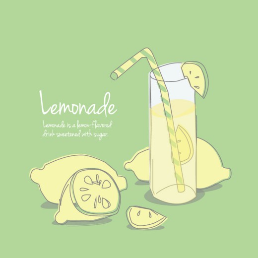 手绘柠檬与柠檬汁背景矢量素材16设计网精选