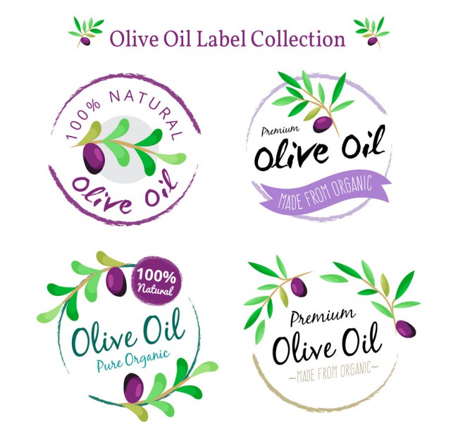 4款水彩绘橄榄油标签矢量素材16图库网精选