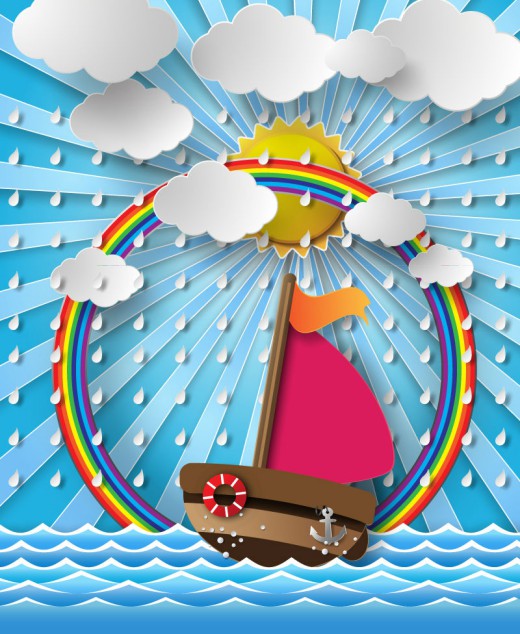 帆船和彩虹剪贴画矢量素材普贤居素材网精选