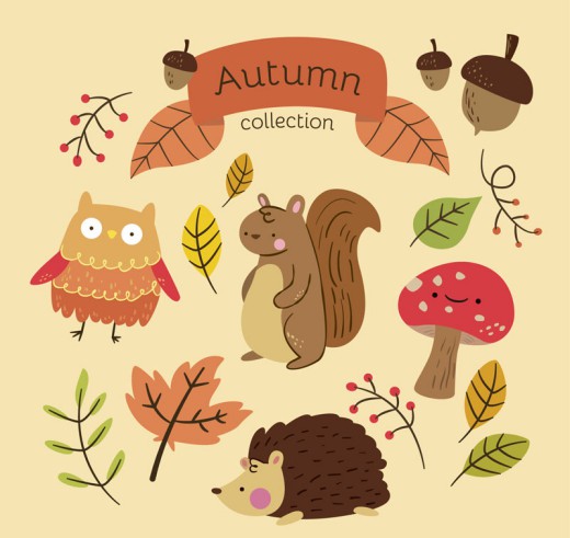 16款可爱秋季叶子和动物矢量图16素材网精选