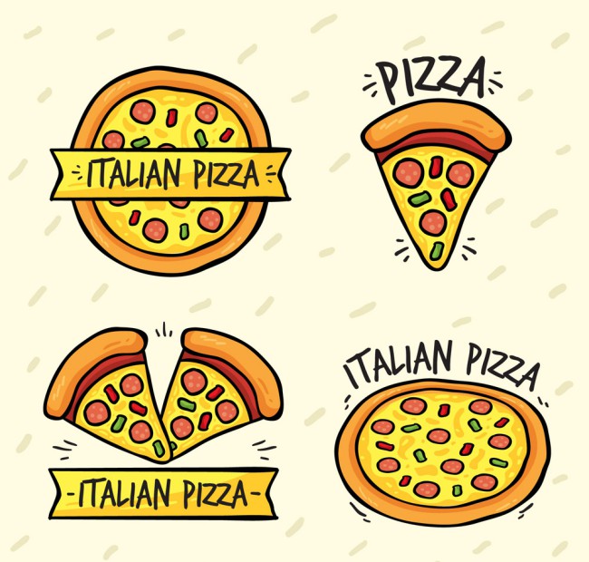 4款卡通披萨标志矢量素材普贤居素材网精选