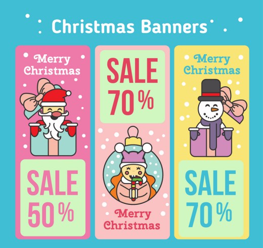 3款卡通圣诞节促销banner矢量图普