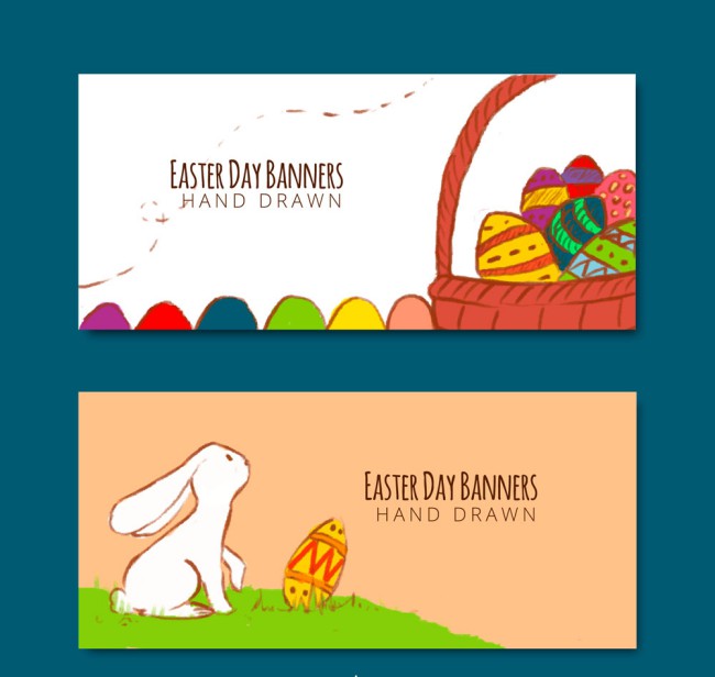 2款彩绘复活节兔子和彩蛋banner矢量图素材中国网精选