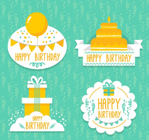 4款黄色生日快乐标签矢量素材16素材网精选