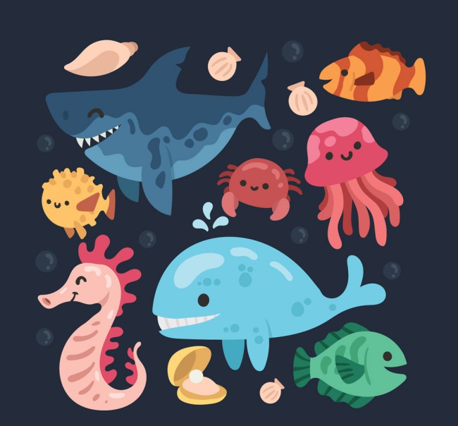 8款卡通海洋动物设计矢量素材16图库网精选