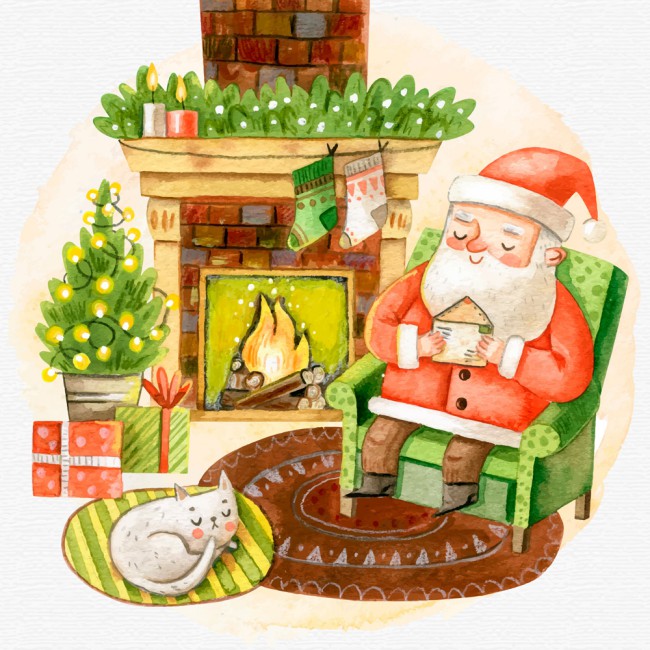 彩绘篝火旁的圣诞老人矢量图素材中国网精选