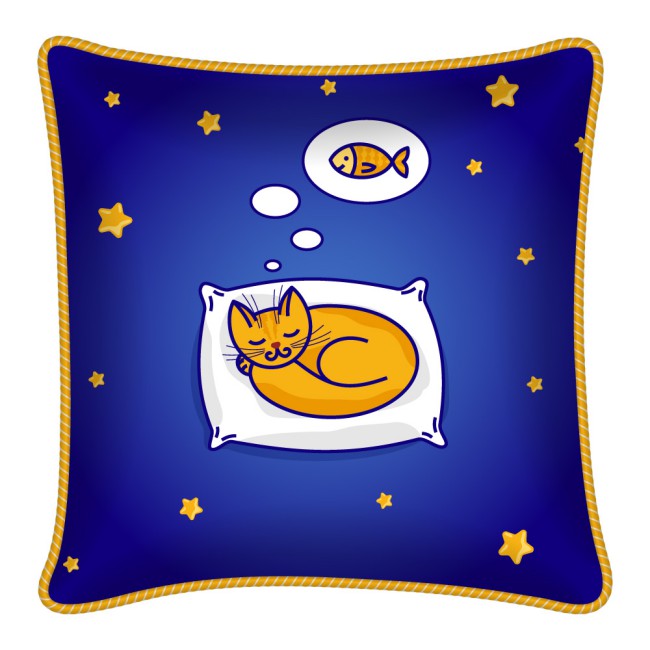 卡通睡眠猫咪坐垫设计矢量图素材天