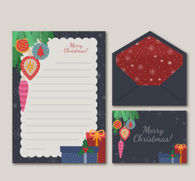 创意圣诞节信纸和信封矢量素材普贤居素材网精选