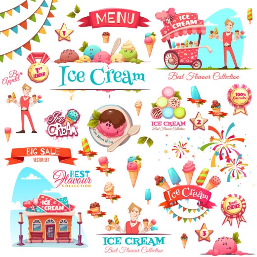 31款卡通冰淇淋销售元素矢量素材素