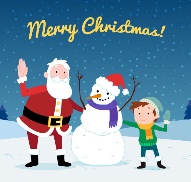创意雪地圣诞老人和孩子矢量图普贤居素材网精选