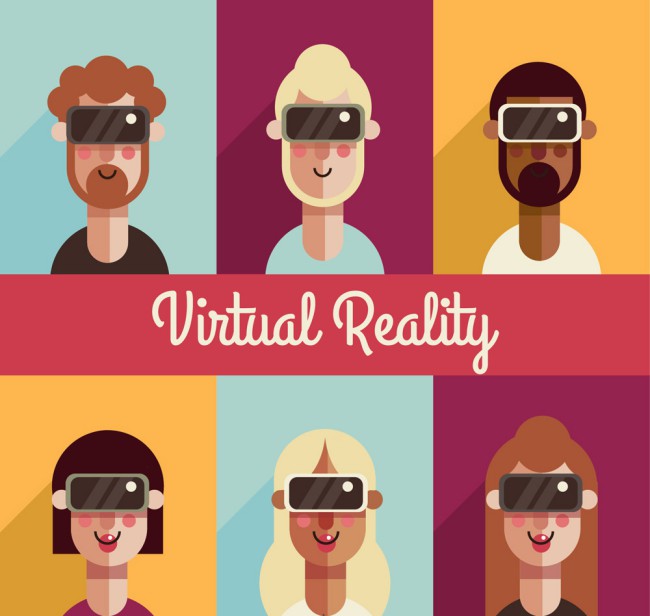 6款创意戴VR头显的人物头像矢量图