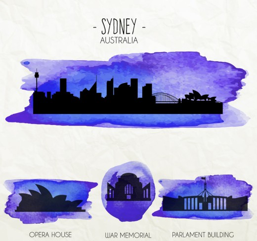 4款水彩澳大利亚著名建筑矢量图素