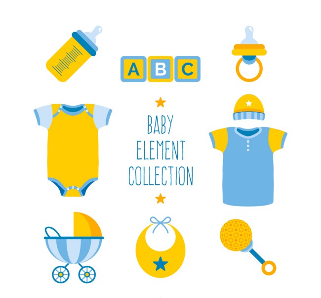 8款蓝色和黄色婴儿物品矢量图普贤居素材网精选