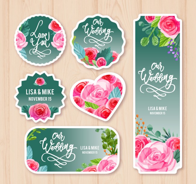 6款创意玫瑰婚礼标签矢量素材16图库网精选