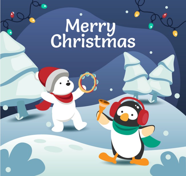 可爱圣诞节北极熊和企鹅矢量图16图库网精选