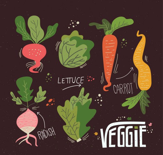 6款彩绘蔬菜设计矢量图素材中国网精选
