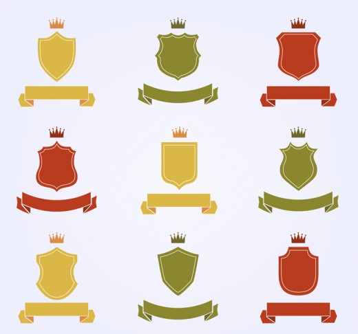 9款彩色皇冠盾牌和丝带矢量图普贤居素材网精选