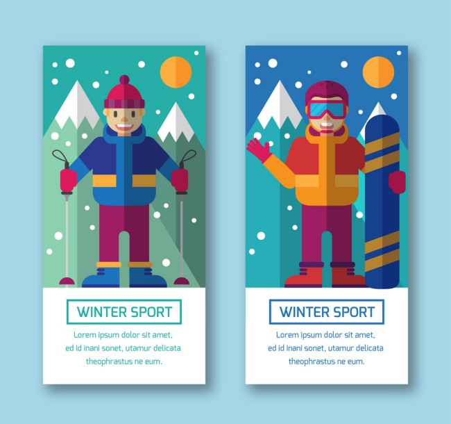 2款冬季运动男子banner矢量图素材