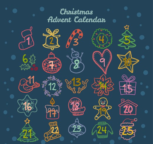 25个彩绘圣诞日历矢量素材素材中国网精选