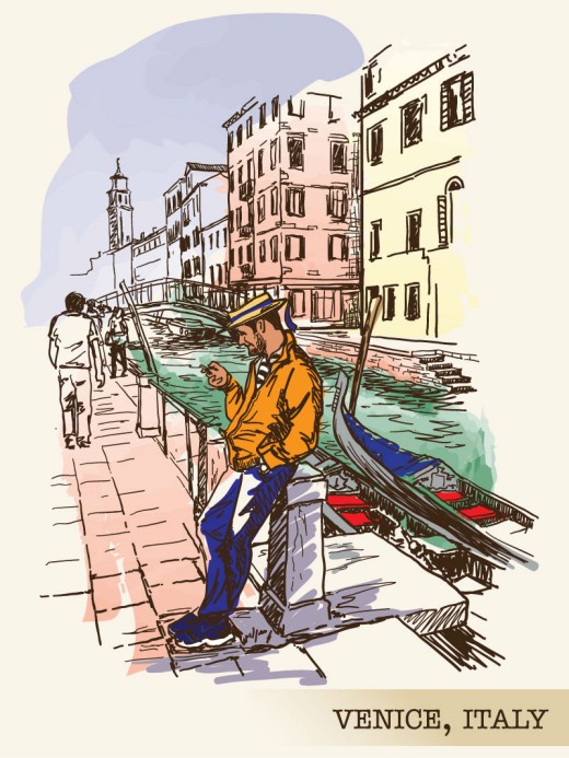 彩绘意大利威尼斯风景矢量图素材中国网精选